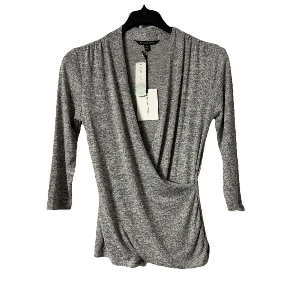 NWT 41 Hawthorn Womens Long Sleeve Henri Surplice Wrap Ruched Top Size Medium P